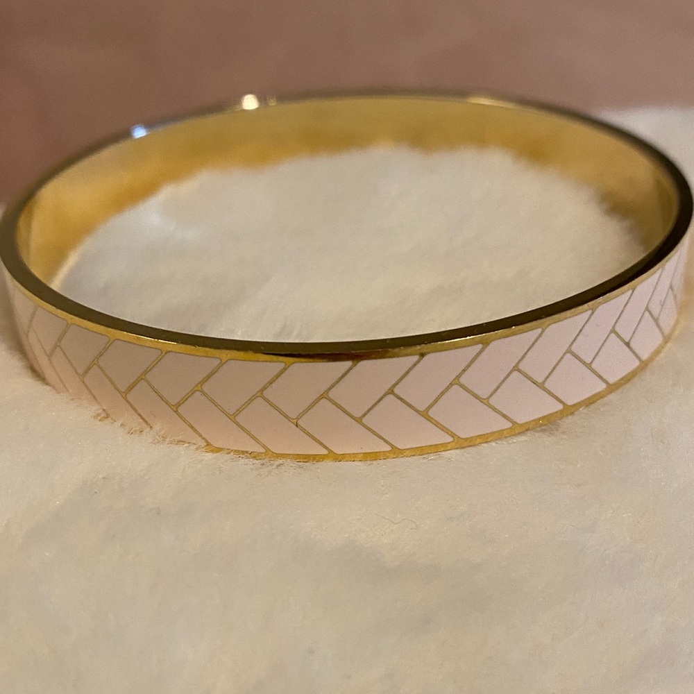 Gold and Cream Chevron Bangle Bracelet